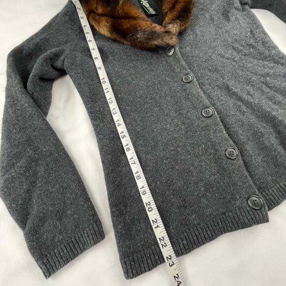 OLGA | Ralph Lauren S Faux Fox Fur Collar Wool Cashmere Blend Gray Cardigan - Picture 5 of 6